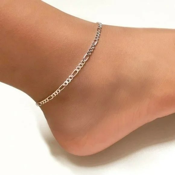 Oro and Argento Jewelry - Sterling Silver Figaro Anklet Real Silver Layering Ankle Bracelet 925 Italy